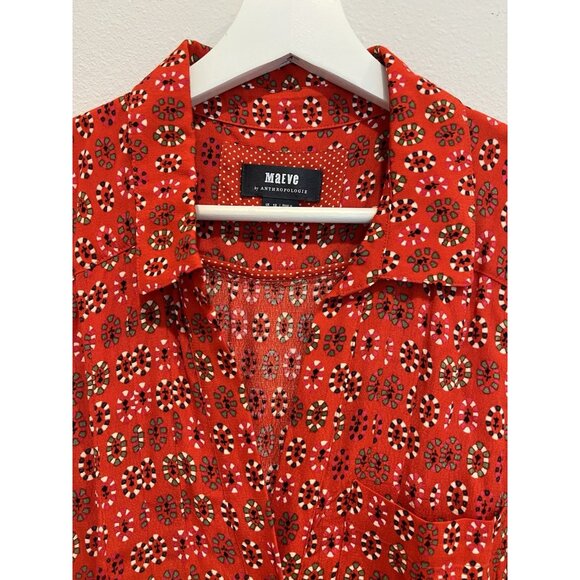 Maeve Anthropologie Red Daisy Midi Shirtdress Size 8 Belted Buttons Christmas - Picture 9 of 16